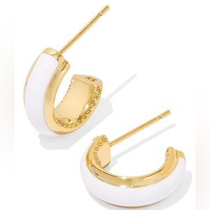 Kendra Scott Ainsley Gold Huggie Earrings in White Enamel.